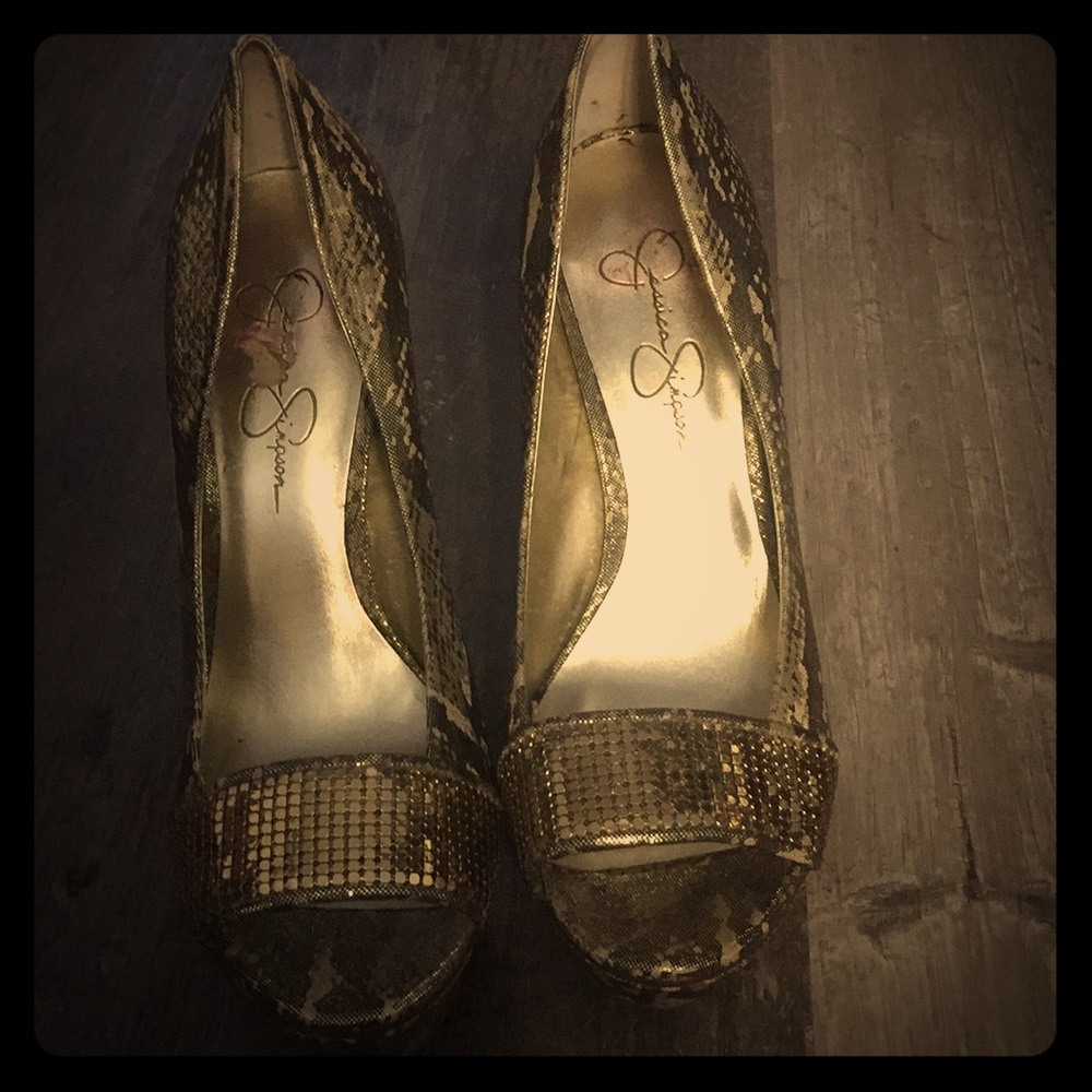 Jessica Simpson Gold Snake Print High Heels